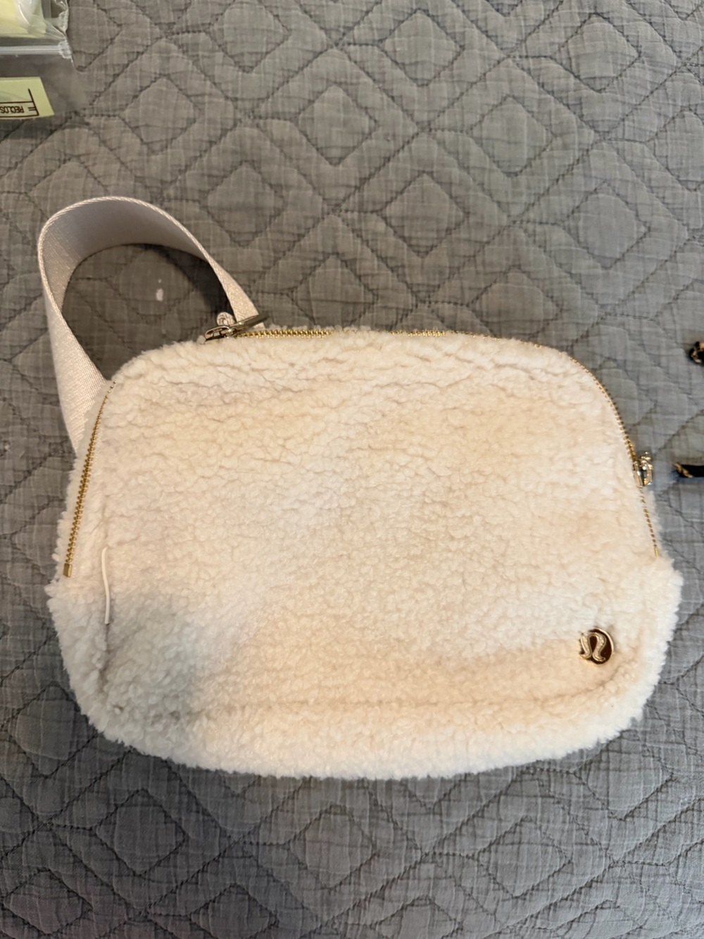Lululemon Cream Sherpa Crossbody Bag with Gold Accent
